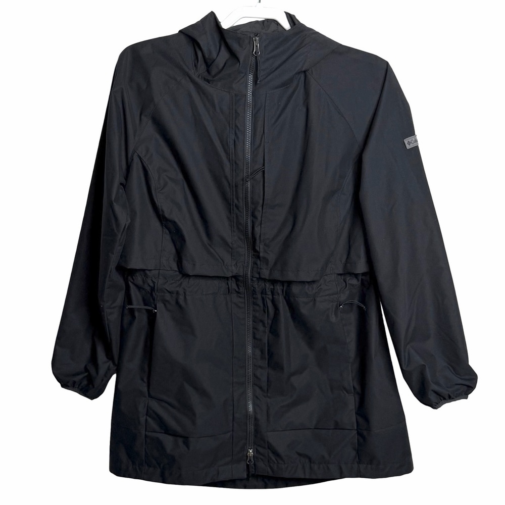 Columbia Long Parka Drawstring Hooded Rain Jacket Black Women’s Sz S